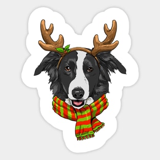 Border Collie Christmas Reindeer Antlers Dog Xmas Sticker